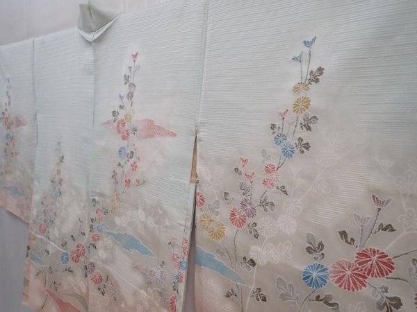 Photo2: 6128T02z510 Vintage Japanese Kimono Silk HAORI Chrysanthemum Light blue (2)