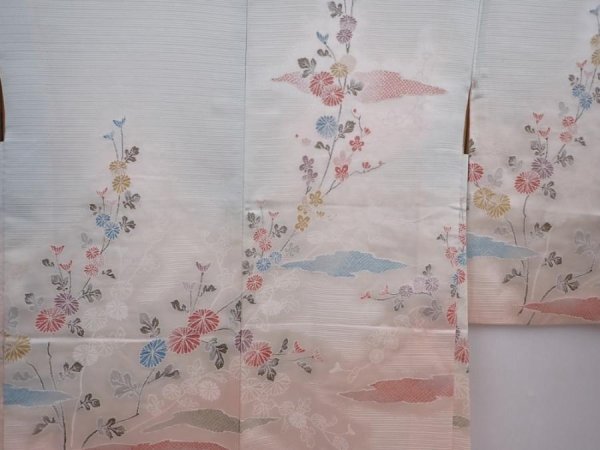 Photo3: 6128T02z510 Vintage Japanese Kimono Silk HAORI Chrysanthemum Light blue (3)