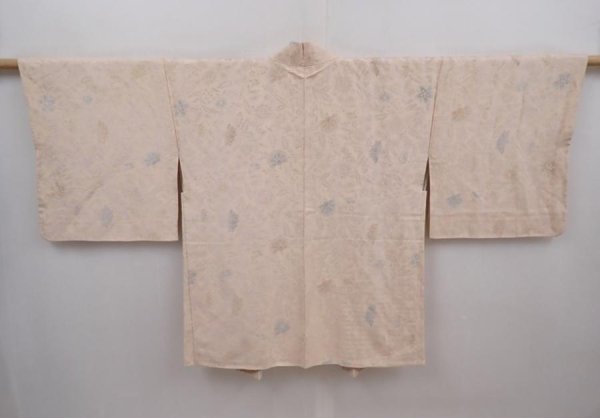 Photo1: 6128T03z690 Vintage Japanese Kimono Silk HAORI Flowers Cream-White (1)