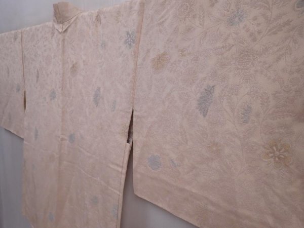 Photo2: 6128T03z690 Vintage Japanese Kimono Silk HAORI Flowers Cream-White (2)