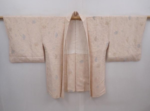 Photo5: 6128T03z690 Vintage Japanese Kimono Silk HAORI Flowers Cream-White (5)