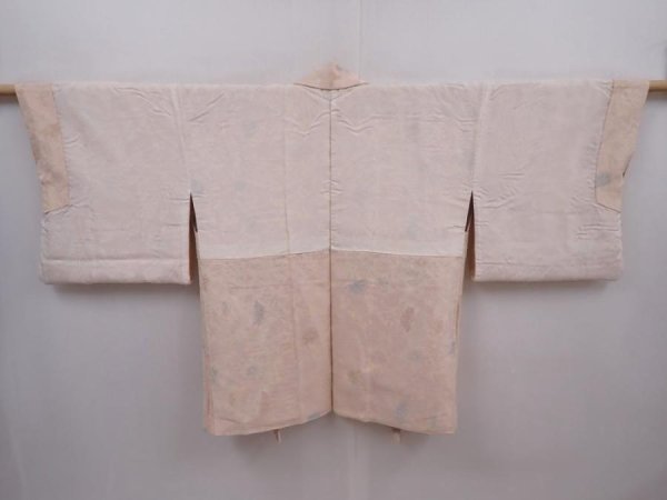 Photo6: 6128T03z690 Vintage Japanese Kimono Silk HAORI Flowers Cream-White (6)