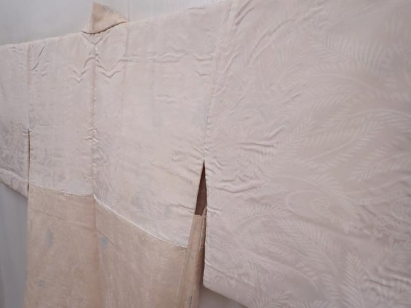 Photo7: 6128T03z690 Vintage Japanese Kimono Silk HAORI Flowers Cream-White (7)