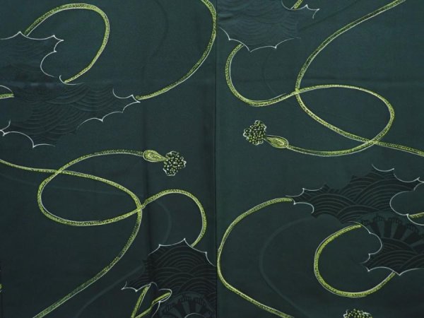 Photo3: 6128T04z600 Vintage Japanese Kimono Silk HAORI  Kumihimo Dark green (3)