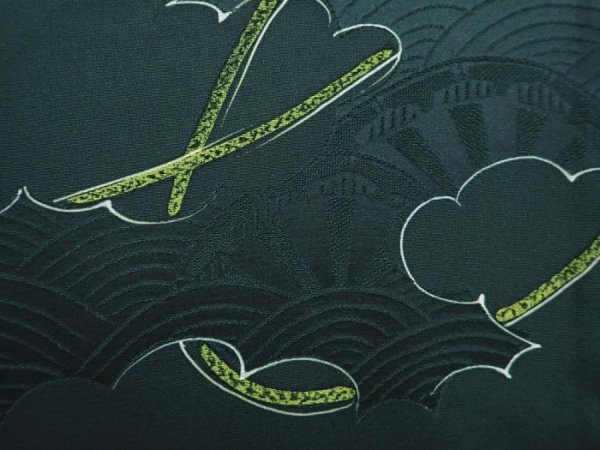 Photo5: 6128T04z600 Vintage Japanese Kimono Silk HAORI  Kumihimo Dark green (5)