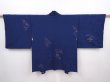 Photo1: 6128T05z610 Vintage Japanese Kimono Silk HAORI Flowers Navy (1)