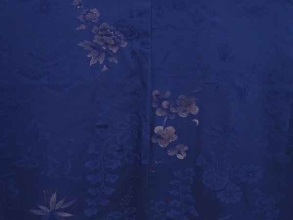 Photo3: 6128T05z610 Vintage Japanese Kimono Silk HAORI Flowers Navy (3)