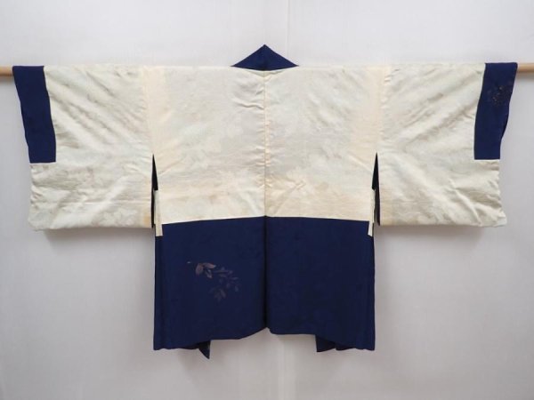 Photo6: 6128T05z610 Vintage Japanese Kimono Silk HAORI Flowers Navy (6)