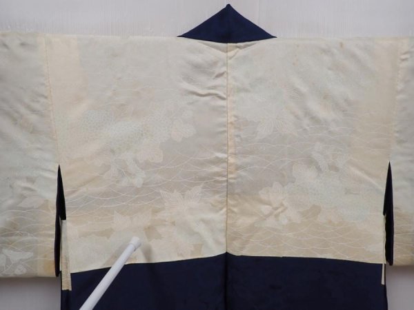 Photo8: 6128T05z610 Vintage Japanese Kimono Silk HAORI Flowers Navy (8)