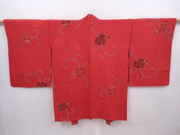 Photo1: 6128T06z580 Vintage Japanese Kimono Silk HAORI Rose Dull red (1)