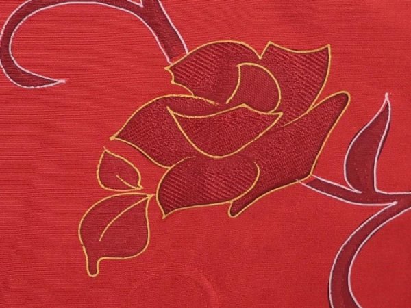 Photo4: 6128T06z580 Vintage Japanese Kimono Silk HAORI Rose Dull red (4)