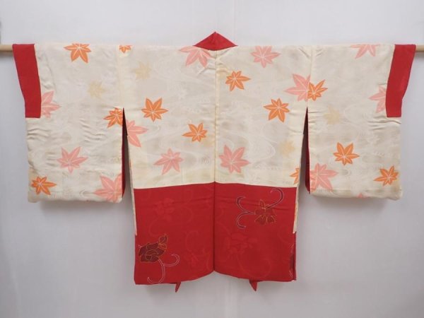 Photo6: 6128T06z580 Vintage Japanese Kimono Silk HAORI Rose Dull red (6)