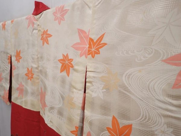 Photo7: 6128T06z580 Vintage Japanese Kimono Silk HAORI Rose Dull red (7)