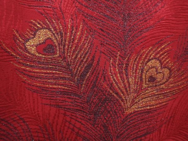 Photo4: 6128T07z560 Vintage Japanese Kimono Silk HAORI Peacock feather Dull red (4)