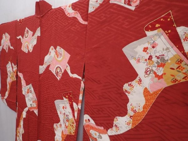 Photo2: 6128T09z430 Vintage Japanese Kimono Silk HAORI Booklet Red-Brown (2)