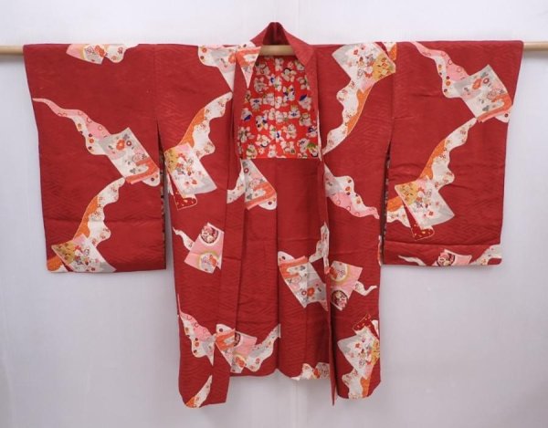 Photo5: 6128T09z430 Vintage Japanese Kimono Silk HAORI Booklet Red-Brown (5)