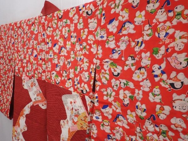 Photo7: 6128T09z430 Vintage Japanese Kimono Silk HAORI Booklet Red-Brown (7)