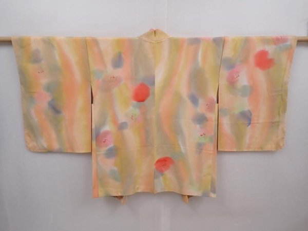 Photo1: 6128T10z610 Vintage Japanese Kimono Silk HAORI Flower Light cream (1)