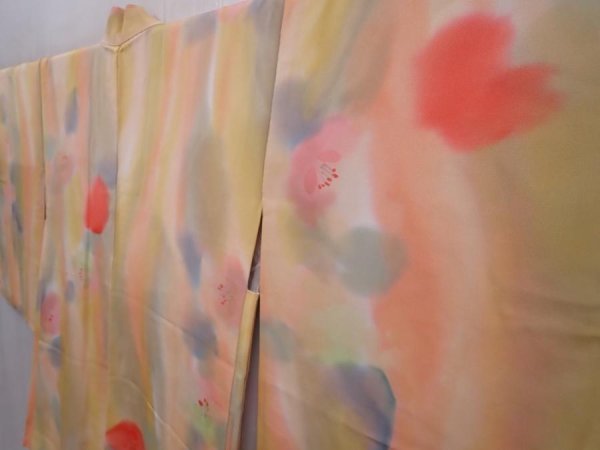 Photo2: 6128T10z610 Vintage Japanese Kimono Silk HAORI Flower Light cream (2)