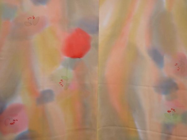 Photo3: 6128T10z610 Vintage Japanese Kimono Silk HAORI Flower Light cream (3)