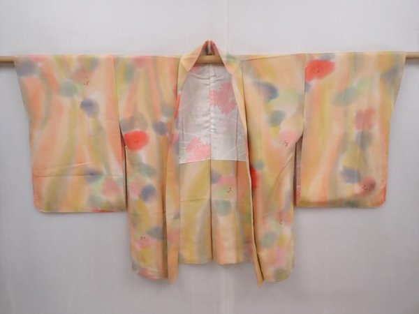 Photo5: 6128T10z610 Vintage Japanese Kimono Silk HAORI Flower Light cream (5)