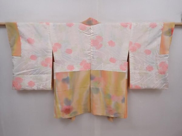 Photo6: 6128T10z610 Vintage Japanese Kimono Silk HAORI Flower Light cream (6)