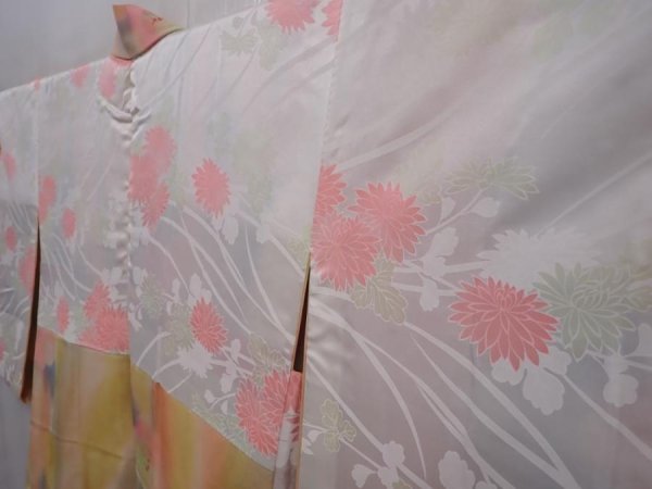 Photo7: 6128T10z610 Vintage Japanese Kimono Silk HAORI Flower Light cream (7)