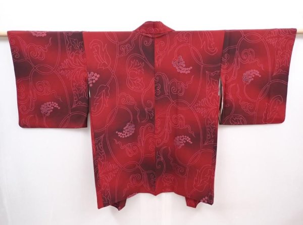Photo1: 6128T11z610 Vintage Japanese Kimono Silk HAORI Grape Wine red (1)