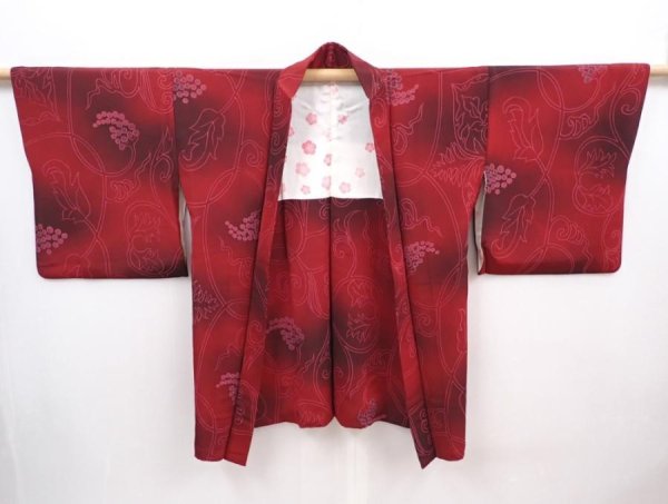 Photo5: 6128T11z610 Vintage Japanese Kimono Silk HAORI Grape Wine red (5)