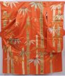 Photo1: 6128T13z1020 Vintage Japanese Kimono Silk FURISODE Bamboo Dark orange (1)