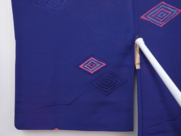 Photo5: 6129T03z550 Vintage Japanese Kimono Silk HAORI  Dark lavender blue (5)