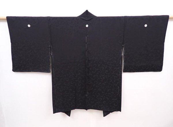 Photo1: 6129T04z650 Vintage Japanese Kimono Silk HAORI Karakusa Black (1)