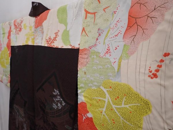 Photo8: 6129T06z710 Vintage Japanese Kimono Silk URUSHI HAORI Ship Brown (8)