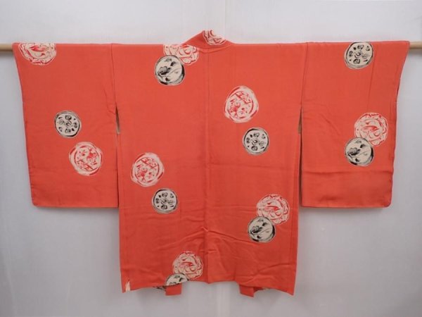 Photo1: 6129T08z550 Vintage Japanese Kimono Silk HAORI  Dark salmon (1)