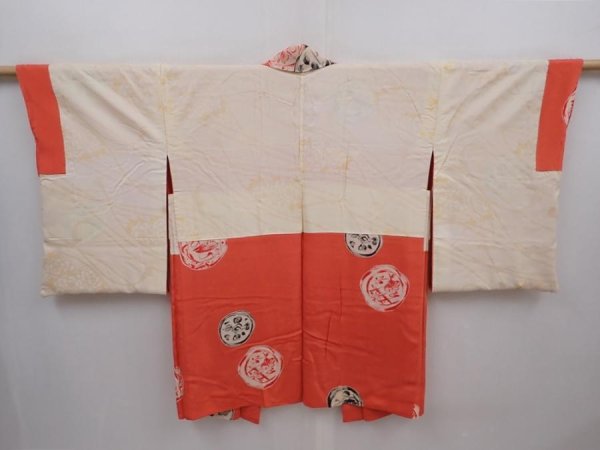 Photo7: 6129T08z550 Vintage Japanese Kimono Silk HAORI  Dark salmon (7)