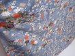 Photo3: 6129T11z1100 Vintage Japanese Kimono Silk FURISODE Flowers Steel blue (3)