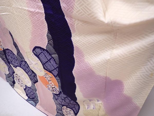 Photo4: 6129T12z1180 Vintage Japanese Kimono Silk FURISODE  Light purple (4)
