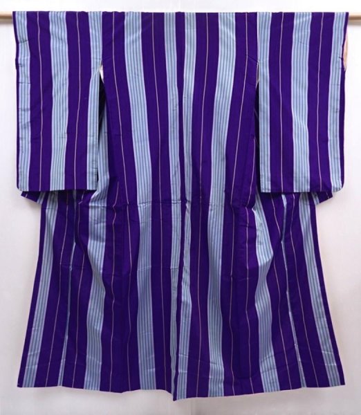 Photo1: 6206T01z670 Vintage Japanese Kimono Silk MEISEN KOMON  Purple (1)