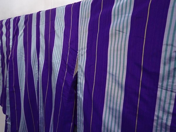 Photo2: 6206T01z670 Vintage Japanese Kimono Silk MEISEN KOMON  Purple (2)