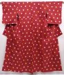 Photo1: 6206T02z650 Vintage Japanese Kimono Silk MEISEN KOMON Dot Red-Brown (1)