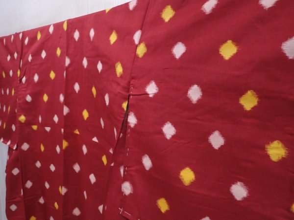 Photo2: 6206T02z650 Vintage Japanese Kimono Silk MEISEN KOMON Dot Red-Brown (2)