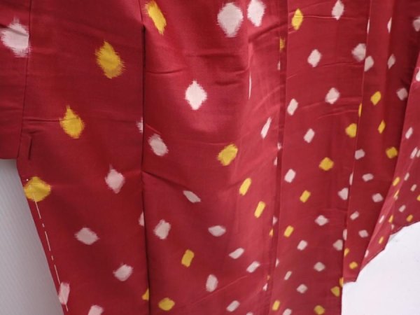Photo3: 6206T02z650 Vintage Japanese Kimono Silk MEISEN KOMON Dot Red-Brown (3)