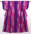 Photo1: 6206T03z530 Vintage Japanese Kimono Silk MEISEN KOMON  Pink-Purple (1)