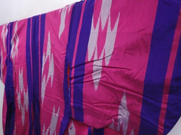 Photo2: 6206T03z530 Vintage Japanese Kimono Silk MEISEN KOMON  Pink-Purple (2)