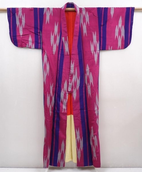 Photo8: 6206T03z530 Vintage Japanese Kimono Silk MEISEN KOMON  Pink-Purple (8)