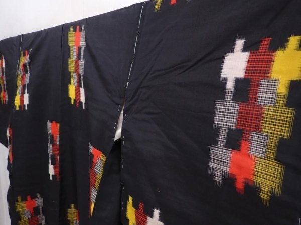 Photo2: 6206T05z630 Vintage Japanese Kimono Silk MEISEN KOMON  Black (2)