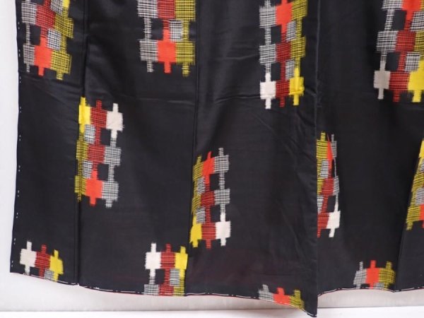 Photo4: 6206T05z630 Vintage Japanese Kimono Silk MEISEN KOMON  Black (4)
