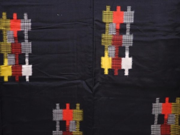 Photo5: 6206T05z630 Vintage Japanese Kimono Silk MEISEN KOMON  Black (5)