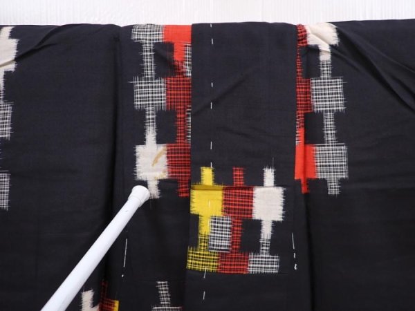 Photo8: 6206T05z630 Vintage Japanese Kimono Silk MEISEN KOMON  Black (8)