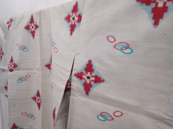 Photo2: 6206T06z350 Vintage Japanese Kimono Silk HITOE MEISEN KOMON  Light gray (2)